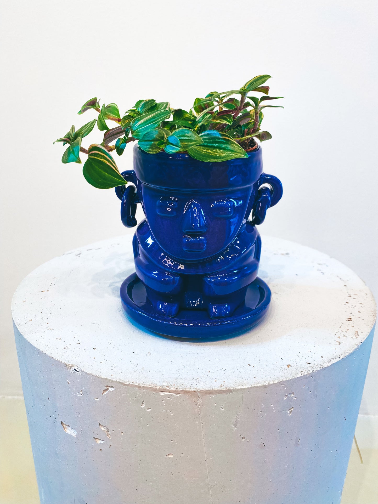 Muisca man face pot D9 H12 - Glazed blue